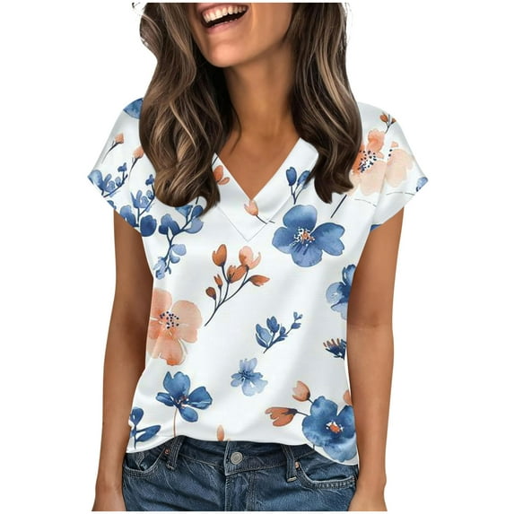 Oplxuo Womens Summer Tops Rolled Short Sleeve V Neck Shirts Casual Dressy Business Work Blouses Outfits