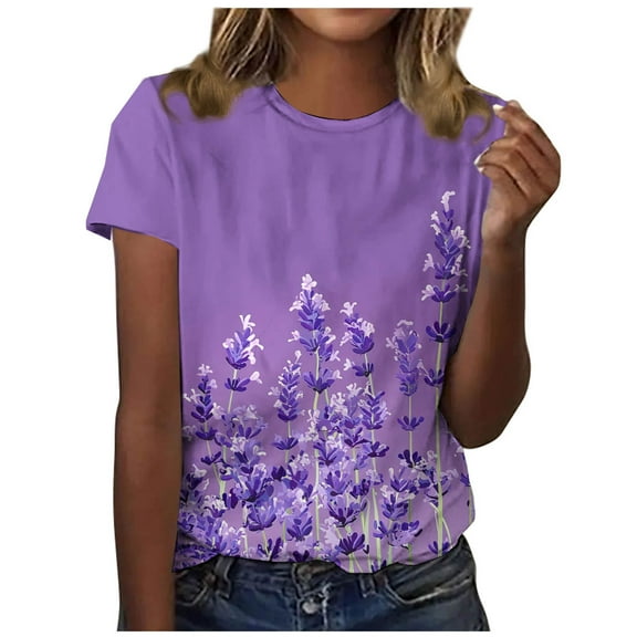 Oplxuo Womens Summer Tops for Women Short Sleeve Flowered Floral T Shirts Cute Shirts Vintage Graphic Tees Casual Ladies Blouses