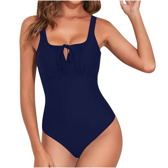 Oplxuo Womens Textured One Piece Swimsuit Tummy Control Bathing Suit with Bow Tie Knot Cutout Ruching Swimwear