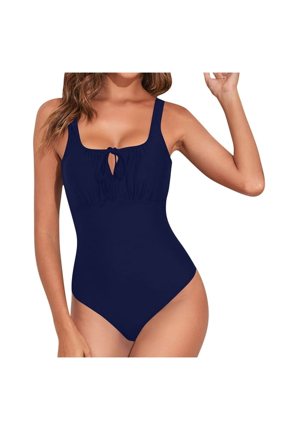 Womens Textured One Piece Swimsuit Tummy Control Bathing Suit with Bow Tie Knot Cutout Ruching Swimwear