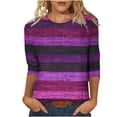 thumbnail image 1 of Oplxuo Womens Tops 3/4 Sleeve Shirts Round Neck Loose Casual Tshirts Color Block Summer Tees, 1 of 4