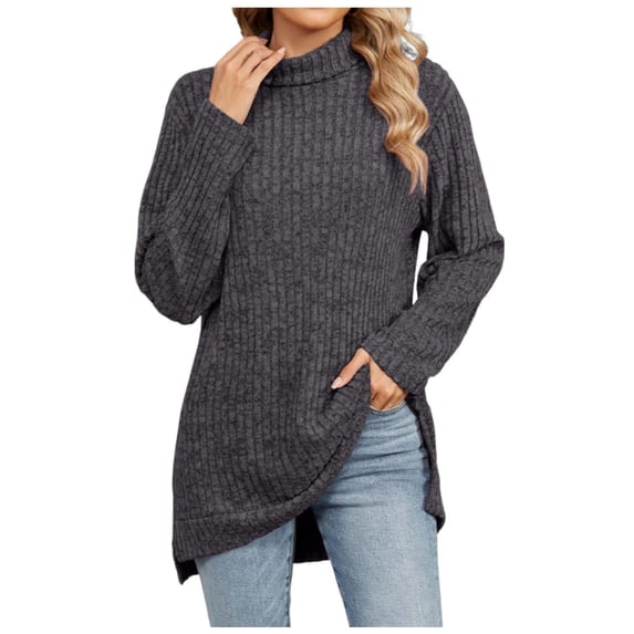 Oplxuo Womens Turtleneck Ribbed Loose Sweatshirts Pullover Long Sleeve Split Hem Tunic Tops 2025 Fall Clothes