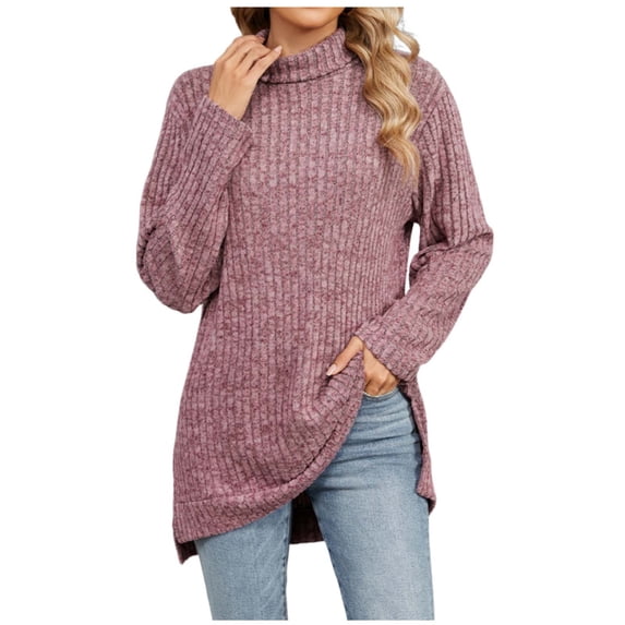 Oplxuo Womens Turtleneck Ribbed Loose Sweatshirts Pullover Long Sleeve Split Hem Tunic Tops 2025 Fall Clothes