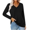thumbnail image 1 of Oplxuo Womens V Neck Long Sleeve Shirts Casual Solid Color Tunic Tops Basic Loose Fit T Shirts Tees 2025, 1 of 2