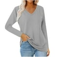 thumbnail image 1 of Oplxuo Womens V Neck Long Sleeve Shirts Casual Solid Color Tunic Tops Basic Loose Fit T Shirts Tees 2025, 1 of 2