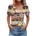 thumbnail image 1 of Oplxuo Womens Vintage Floral Printed T-Shirts Trendy Skew V Neck Dressy Casual Blouses Loose Pullover Short Sleeve Tee Tops, 1 of 4