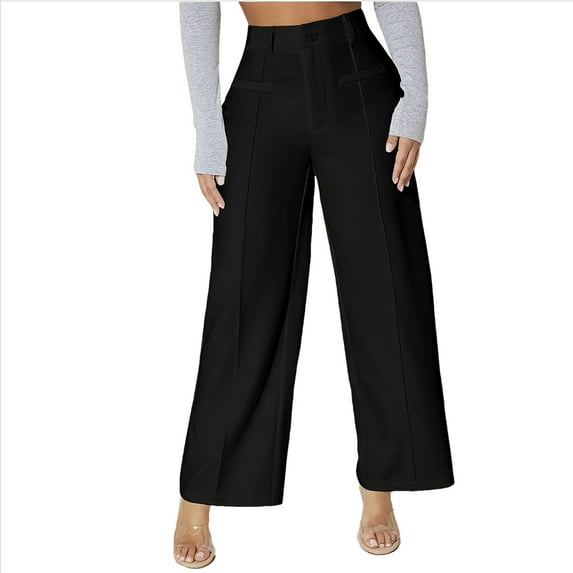 Oplxuo Womens Wide Leg Business Casual Dress Pants Classic Plain High Waisted Work Office Pants with Pockets