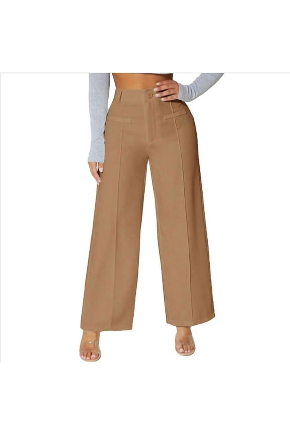 Womens Wide Leg Business Casual Dress Pants Classic Plain High Waisted Work Office Pants with Pockets