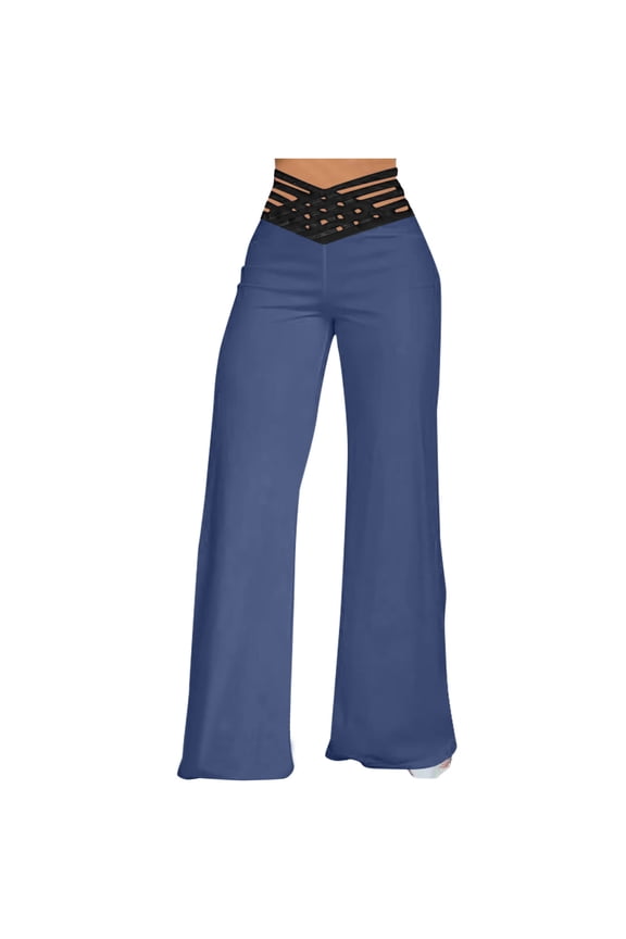 Womens Wide Leg Dress Pants Criss Cross High Waist Novelty Trousers Stylish Casual Cut Strappy Flowy Pants
