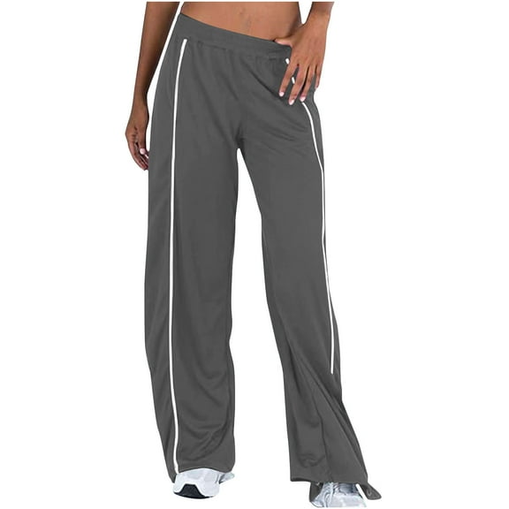 Oplxuo Womens Wide Leg Striped Athletic Jogger Pants, Lightweight Losoe Elastic Waist Soft Lounge Sweatpants with Pockets