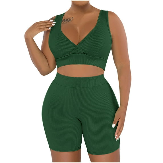 Oplxuo Workout Sets for Women 2 Piece Tracksuit Seamless Ribbed Crop Tank Top and High Waist Shorts Going Out Gym Yoga Outfits