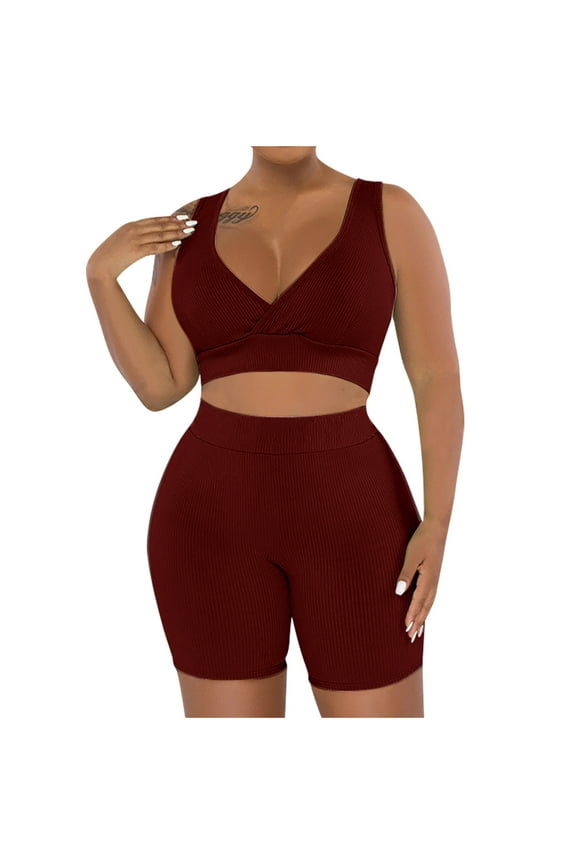 Workout Sets for Women 2 Piece Tracksuit Seamless Ribbed Crop Tank Top and High Waist Shorts Going Out Gym Yoga Outfits