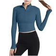 thumbnail image 1 of Oplxuo Workout Shirts for Women Quick Dry Long Sleeve Crop Tops Slim Fit Running Athletic Sports T Shirt with Thumb Hole, 1 of 3