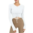 thumbnail image 1 of Oplxuo Workout Shirts for Women Quick Dry Long Sleeve Drawstring Crop Tops Slim Fit Running Sports Shirts with Thumb Hole, 1 of 4