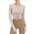 thumbnail image 1 of Oplxuo Workout Shirts for Women Quick Dry Long Sleeve Drawstring Crop Tops Slim Fit Running Sports Shirts with Thumb Hole, 1 of 4