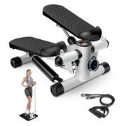 Opmukin Mini Steppers for Exercise, Mute The Sound with Resistance Bands, 331lbs Loading Capacity, Digital Monitor, Optional Twist Motion for Home Fitness - White
