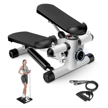 Opmukin Mini Steppers for Exercise, Mute The Sound with Resistance Bands, 331lbs Loading Capacity, Digital Monitor, Optional Twist Motion for Home Fitness - White