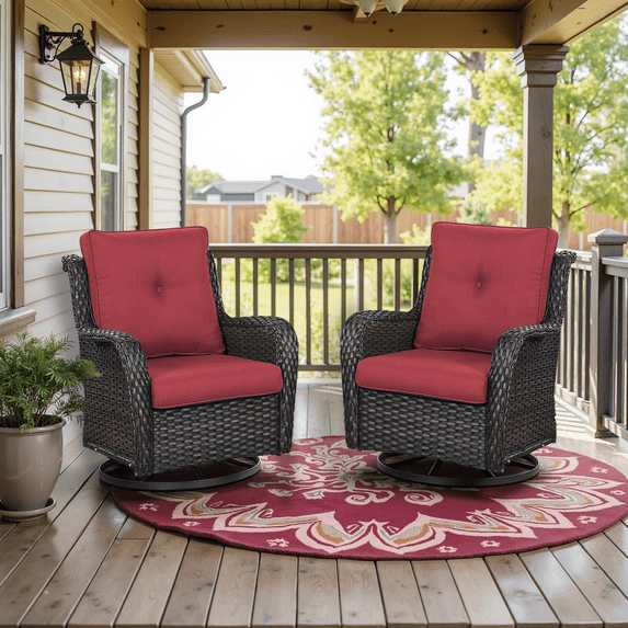 Opohoro 2-Piece Wicker Rattan Swivel Rocking Glider Chairs with Cushions for Patio, Porch, Backyard