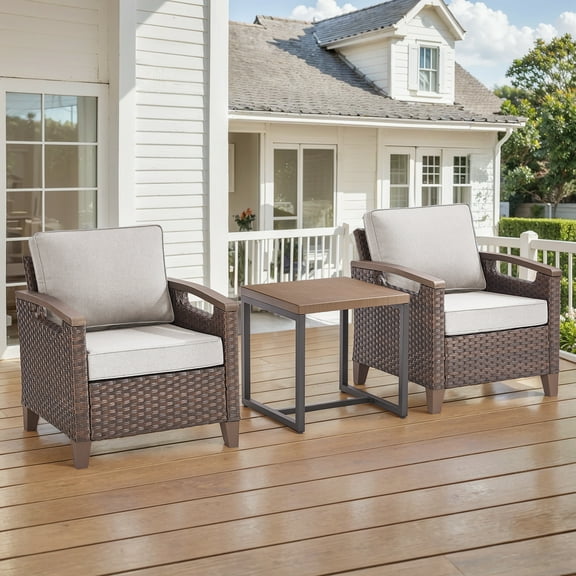 Opohoro 3-Piece Outdoor Wicker Patio Lounge Chairs Set with Side Table for Patio, Porch, or Garden