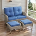 thumbnail image 1 of Opohoro 3-Pieces Outdoor Glider Loveseat with Ottomans for Porch or Backyard, Gray/Blue, 1 of 1