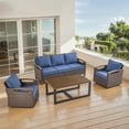 thumbnail image 1 of Opohoro 4-Piece Outdoor Conversation Set with Deep Seet Patio Sofa, Coffee Table and Swivel Rocking Chairs, Blue, 1 of 11