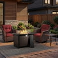 thumbnail image 1 of Opohoro 4-Piece Outdoor Wicker Chair Conversation Set with 43" Fire Pit Table and Double Button Back Cushions for Porch or Backyard, Red, 1 of 13