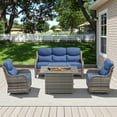 thumbnail image 1 of Opohoro 4 Pieces Outdoor Conversation Set with 41" Rectangular Fire Pit Table, Gray Rattan Sofa Set with Swivel Rocker Chairs, Blue for Patio Backyard Deck, 1 of 14