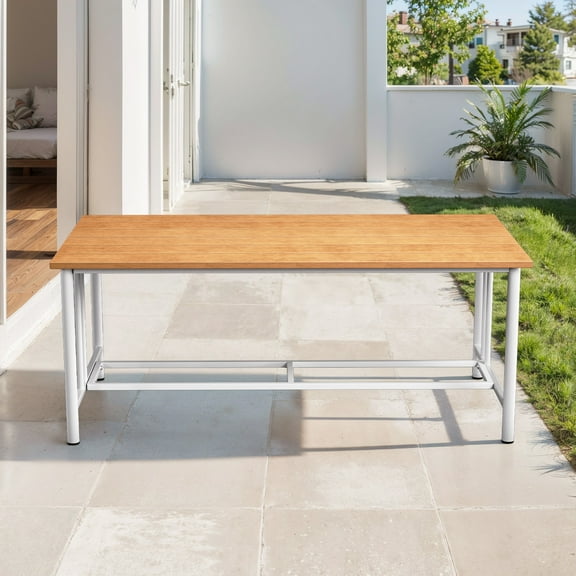 Opohoro 42" Outdoor Rectangular Coffee Table, Patio Dining Table with Powder-Coated Steel Frame, White