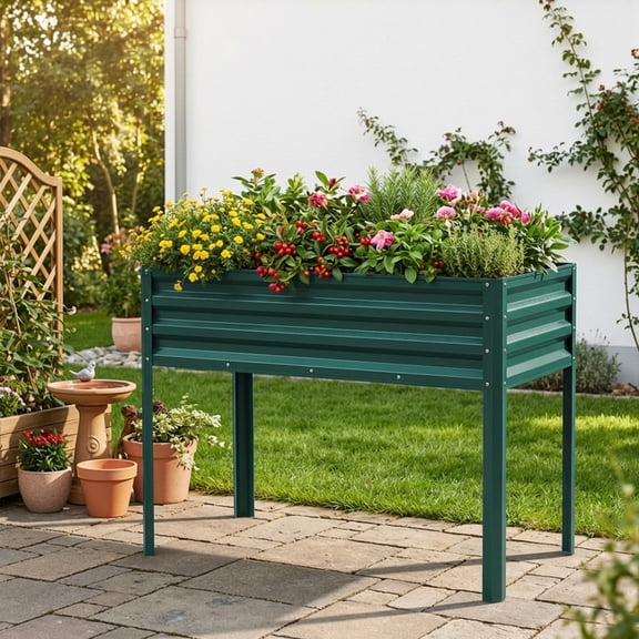 Opohoro 48x24x30in Elevated Galvanized Steel Raised Garden Bed with Legs, Outdoor Metal Planter Box with Drainage Hole