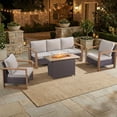 thumbnail image 1 of Opohoro 4PCS Outdoor Conversation Set with 43" Wicker Fire Pit Table, Brown Rattan Sofa Set with Lounge Chairs, Beige for Patio Backyard, 1 of 11