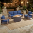 thumbnail image 1 of Opohoro 4PCS Outdoor Conversation Set with 43" Wicker Fire Pit Table, Brown Rattan Sofa Set with Lounge Chairs, Blue for Patio Backyard, 1 of 11