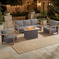 thumbnail image 1 of Opohoro 4PCS Outdoor Conversation Set with 43" Wicker Fire Pit Table, Brown Rattan Sofa Set with Lounge Chairs, Gray for Patio Backyard, 1 of 11