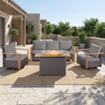 thumbnail image 1 of Opohoro 4PCS Outdoor Conversation Set with 43" Wicker Fire Pit Table, Brown Rattan Sofa Set with Swivel Rocker Chairs, Gray for Patio Backyard, 1 of 13