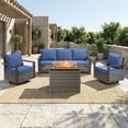 thumbnail image 1 of Opohoro 4PCS Outdoor Conversation Set with 43" Wicker Fire Pit Table, Gray Rattan Sofa Set with Swivel Rocker Chairs, Blue for Patio Backyard, 1 of 13