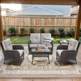 thumbnail image 1 of Opohoro 5-Piece Outdoor Conversation Set with Lounge Chairs, Patio Loveseat, Coffee & Side Tables, Brown/Beige, 1 of 10