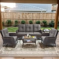 thumbnail image 1 of Opohoro 5-Piece Outdoor Conversation Set with Lounge Chairs, Patio Sofa, Coffee & Side Tables, Brown/Gray, 1 of 14