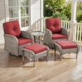 thumbnail image 1 of Opohoro 5-Piece Outdoor Conversation Set with Swivel Rocking Chairs, Ottomans & Side Tables, Gray/Red, 1 of 13