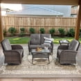 thumbnail image 1 of Opohoro 5-Piece Outdoor Conversation Set with Swivel Rocking Chairs, Patio Loveseat, Coffee & Side Tables, Brown/Gray, 1 of 12