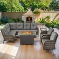 thumbnail image 1 of Opohoro 5-Piece Outdoor Wicker Patio Sectional Dining Set with 41" Fire Pit Table, Swivel Rocking Chairs and Sectional Couch, Gray, 1 of 22