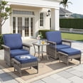 thumbnail image 1 of Opohoro 5 Piece Swivel Rocker Patio Chairs Set with Side Table and Ottomans, Ideal for Porch Balcony Garden, Gray/Blue, 1 of 13