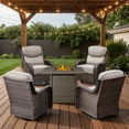 thumbnail image 1 of Opohoro 5 Pieces Outdoor Conversation Set with 30" Square Fire Pit Table, Brown Rattan Furniture Set with Swivel Rocker Chairs, Beige for Patio Backyard Deck, 1 of 14