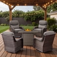 thumbnail image 1 of Opohoro 5 Pieces Outdoor Conversation Set with 30" Square Fire Pit Table, Brown Rattan Furniture Set with Swivel Rocker Chairs, Gray for Patio Backyard Deck, 1 of 14