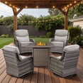 thumbnail image 1 of Opohoro 5 Pieces Outdoor Conversation Set with 30" Square Fire Pit Table, Gray Rattan Furniture Set with Swivel Rocker Chairs, Beige for Patio Backyard Deck, 1 of 17