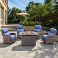 thumbnail image 1 of Opohoro 5 Pieces Outdoor Conversation Set with 41" Rectangular Fire Pit Table, Brown Rattan Furniture Set with Swivel Rocker Chairs, Blue for Patio Backyard Deck, 1 of 15