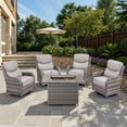thumbnail image 1 of Opohoro 5 Pieces Outdoor Conversation Set with 41" Rectangular Fire Pit Table, Gray Rattan Furniture Set with Swivel Rocker Chairs, Beige for Patio Backyard Deck, 1 of 15