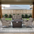 thumbnail image 1 of Opohoro 5 Pieces Outdoor Conversation Set with 43" Metal Fire Pit Table, Gray Rattan Loveseat Set with Glider Chairs and End Table, Gray for Patio Backyard, 1 of 16
