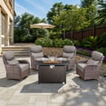 thumbnail image 1 of Opohoro 5 Pieces Outdoor Conversation Set with 43" Rectangular Fire Pit Table, Brown Rattan Furniture Set with Swivel Rocker Chairs, Gray for Patio Backyard Deck, 1 of 15