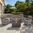 thumbnail image 1 of Opohoro 5 Pieces Outdoor Conversation Set with 43" Rectangular Fire Pit Table, Gray Rattan Furniture Set with Swivel Rocker Chairs, Gray for Patio Backyard Deck, 1 of 15