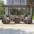 thumbnail image 1 of Opohoro 5PCS Outdoor Conversation Set with 30" Wicker Fire Pit Table, Brown Rattan Fire Pit Set with 4 Patio Chairs, Gray for Patio Backyard, 1 of 14