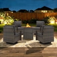 thumbnail image 1 of Opohoro 5PCS Outdoor Conversation Set with 30" Wicker Fire Pit Table, Gray Rattan Fire Pit Set with 4 Swivel Rocker Chairs, Gray for Patio Backyard, 1 of 15